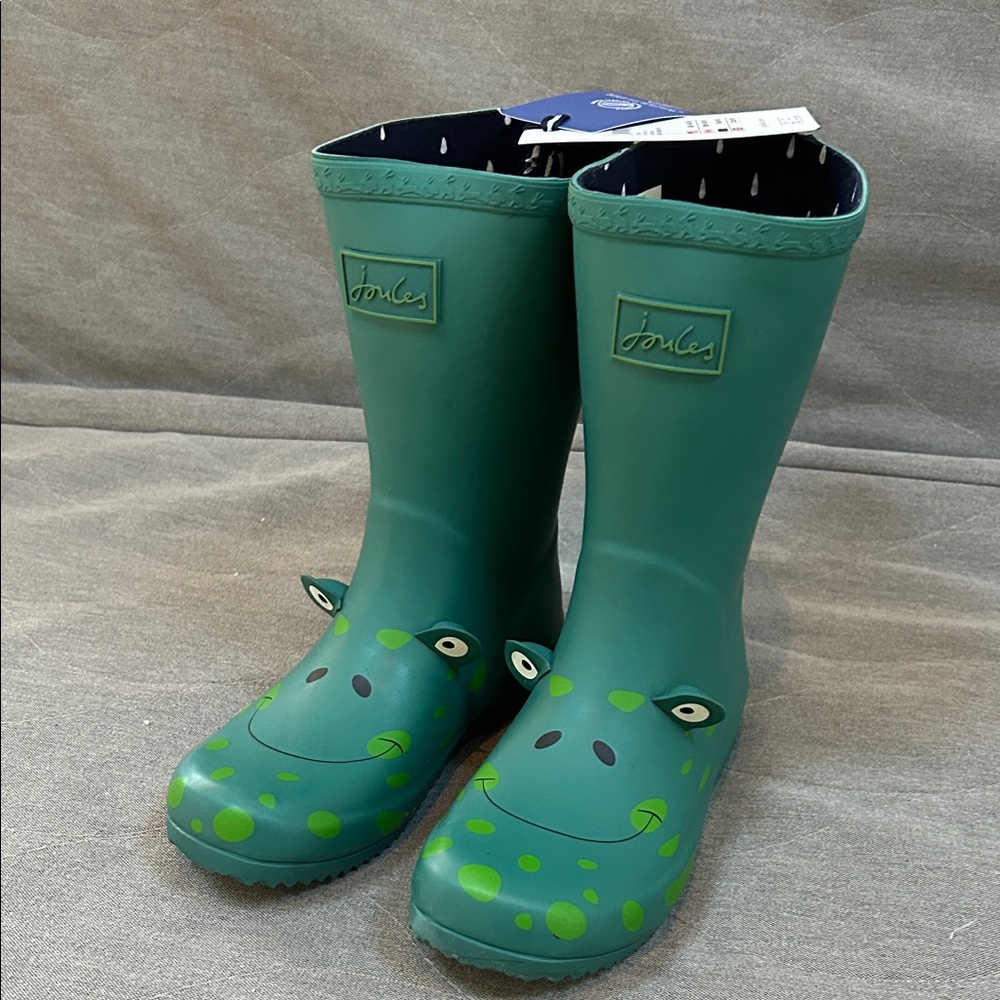 Joules Teal Frog Kids' Rain Boots